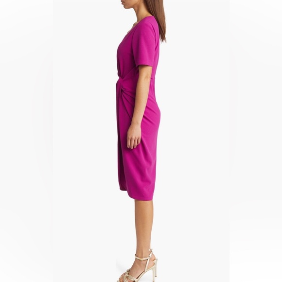 Tahari ASL Stretch Crepe Side Knot Dress in Currant Size 6 NWT - Picture 5 of 15